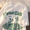 T-Shirt à manches courtes et col rond pour homme et femme, haut à col rond, vert et blanc, imprimé de Baseball américain, Ins Y2302, été 2022