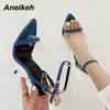 Sandaler Aneikeh Koncis 2023 Summer High Heels Women Shoes Point Toe Metal Decoratio Sandals Party Cross-bunt Gladiator Lace-Up 35-41 T230208