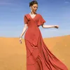 Etnische kleding mode chiffon moslim vrouwen lange jurk solide ruche zomer Arabische abaya islamitische kleding ramadan jalabiya marokkaanse kaftan