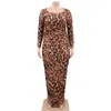 Plus -klänningar Plus Size Women's Dress Autumn and Winter Tight Sexy Leopard Print Nightclub Style Slim Dress Evening Dresses 230209