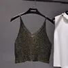 Débardeurs pour femmes Camis paillettes scintillantes demi-taille rendre tricots évider est taille sexy Condole haut recadré Sexy Streetwear femme hauts été 230209