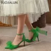 Punted Nieuw merk Fashion Bow-Knot Toe High Sandals Heel Mules 2022 Spring Ladies Elegante Dress Party Pumps Shoes T230208 101