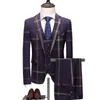 Męskie garnitury Blazers Pants Zestaw 3 sztuki Business Casual Fashion Trzy -częściowa kurtka w kratę płaszcz z płaszczem kamizelki 230209