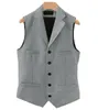 Mens Vests Business Suit Vest Lapel V Neck Wool HerringBone Casual Gentleman Gray Waistcoat Formell Jacket Groomsman For Wedding 230209