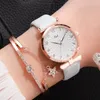 Relógios de moda de punho relógio casual para mulheres flores ladies bracelete conjunto de couro wristwatch relógio presentes 2pcswristwatches wristwatchesw