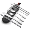 Dinnerware Sets Set Travel Camping Cutlery Reusable Silverware With Metal Straw Spoon Fork Chopsticks And Portable Case