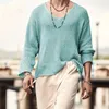 Men's T Shirts Spring Autumn Men Knitting T-shirt Vintage Solid Long Sleeve Tops Mens Casual Loose V Neck Tee Fashion Male Clothing
