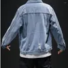 Kurtki męskie 2023 Hole retro motorcile dżinsy płaszcza mody streetwear bomber kurtka męska mens swobodne jeansowe płaszcze 4xl