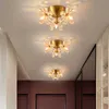 Plafonniers LED lumière pleine laiton fleur cristal plafonnier moderne hall d'entrée balcon check room luminaires décoratifs 0209