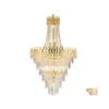Kronleuchter Luxuskristalllicht Kronleuchter f￼r Treppenhaus Moderne Loft -Kettenbeleuchtung Home Dekoration Gold LED Cristal Lamps Dhcou