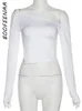 T-shirt da donna BOOFEENAA Streetwear Y2k Top corto sexy Bianco Nero Asimmetrico con taglio monospalla T-shirt a maniche lunghe Donna Moda C71 BB16 230208