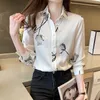 여성용 블라우스 셔츠 블루사스 블라우스 펨메 롱 슬리브 블라우스 여성 Blusas Mujer de Moda Collar 프린트 시폰 블라우스 셔츠 탑 E677 230209