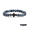 Beaded Strands Cross Bracelet Yoga Chakra Weathered Agate Stone Bead Drop Delivery Jewelry Bracelets Dh13Y