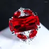 Wedding Rings Horse Eye Red Zircon Shape Square Ring Micro-inlaid Simulation Jewelry Engagement Love Gifts For Women