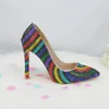 Dress Shoes Arrive Women Wedding With Matching Bags Multicolored Crystal High Heels Pointed Toe Party Pumps