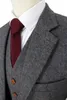 Herrenanzüge, Blazer, Wolle, Retro-Grau, Herringbone-Tweed, britischer Stil, maßgeschneiderter Anzug, Slim-Fit-Blazer, Hochzeitsanzüge für Männer, 3-teilig, 230209