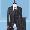 Mens Suits Blazers British Style Men com colete xadrez Blazer 3 peças Definir MAIS MAIOS MAIOS High End Slim Wedding Banquet Business Suact Jacket Casaco 230209