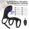 Juguetes sexuales masajeador Nuevo anillo de bloqueo de tres secciones 10 vibración de frecuencia 10 bloqueo de succión masturbación masculina de silicona juguete sexual para adultos