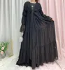 Ethnic Clothing Muslim Women Abaya Islamic Maxi Long Puff Sleeve Dress Black Kaftan Jilbab Turkish Plus Size Pleated Elegant Party Robe Gown