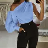 Blouses pour femmes été Sexy une épaule dénudée haut pour femme et manches longues lanterne chemises de couleur unie décontracté élégant Club Blouse