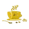 Horloges murales Café Haricots Acrylique Miroir Café Mode Art DIY Horloge Effet Suspendu Tasse Moderne Cuisine Montre