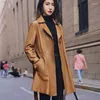 Women's Leather Fashion Real Jacket Women Autumn High Street Mid-length Coat For Clothing Black Belt Treach FCY1920