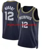 2021/22 MENS 75th City JA 12 Morant Basketball Jerseys Retro 50 Reeves Mike 10 Bibby Shareef 3 Abdur-Rahim gestikt zwart wit