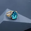 Anéis de casamento Luxo feminino Multi Cut Oval Grande anel de pedra azul elegante Jóias de jóias noteu nou