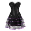 Bustiers & Corsets Gothic Corset Dresses For Women Black Burlesque Costume Strapless Night Clubwear Dress Lace Trim Tutu Skirt Plus Size