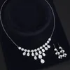 Conjuntos elegantes de j￳ias de j￳ias de nupcial de cor prata para brincos de colar de cristal femininos Acess￳rios para festas de casamento do baile Presente de joias