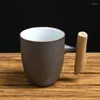 マグカップ日本語スタイルビンテージセラミック粗陶器マグラストグレーズコーヒーカップ木製のハンドグリップティーミルクウォーターホームドリンクウェア付きスプーン
