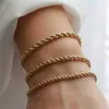 Twisted Rope Chian Bracelet for Woman Hip Hop Punk 4MM Gold Color Stainless Steel Gold Color Necklace Fashion Jewelry