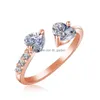 Cluster ringen kersthanddecoratie ring cadeau Koreaanse versie dubbele hart FL diamant opening een maat zirkon dames dhrzq