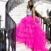 Skirts Fuchsia Long Tulle For Women High Waist Tiered Floor Length Faldas Saia Dance Birthday Skirt Po Shoot Causal Gown