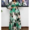 Plus size Dresses Spring Autumn Fashion V-Neck Geometric Printing Long Sleeve A-line Skirt Street No Belt Plus Size Maxi Dress Women's Clothing 230209