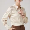 Kvinnor BLOUSES SILK SHIRT Kvinnors 2023 Early Spring Office ol Senior Senior Inside Sense Satin Långärmad toppdesign Mulberry