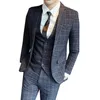 Mens Suits Blazers Ankomst Män affärer Casual Slim Plaid Fit Suja Jacka Coat Man High Quality Wedding 3 Pieces Set Blazes Pant Vest 230209
