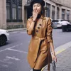 Women's Leather Fashion Real Jacket Women Autumn High Street Mid-length Coat For Clothing Black Belt Treach FCY1920