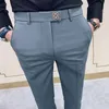 Herrbyxor Spring Korean Slim Fit Casual Ankle Längd Streetwear Högkvalitativ svart grå klänning Suit Pant Man 230209