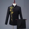 Mens Suits Blazers Två datorer Set Suit Jacket Pants Fashion Casual Boutique Personlig tryck Stand Up Collar Chinese Tunic 230209