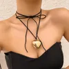 Ketens minimalistische mode zwart kleur fluweel gewaxte draad verstelbare ketting grote hart hanger ketting voor vrouwen sexy cadeau groothandel