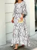 Two Piece Dress Women Printing Long Lantern Sleeve Maxi Skirt 2PCS Outfit Summer ONeck Loungewear Ladies Matching Set Holiday Casual Streetwear 230209