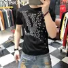 Men's T-Shirts Men Cotton T Shirt 2022 Summer Tops Hot Drill Short Slim Fit Plane Rhinestone Designs Printed Bigger Size Homme Tee Clothing T230209