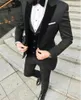 Mäns kostymer 2023 män passar 3 stycken casual smal fit svart hack lapel man tuxedos för bröllopsfestdräkt (blazer västbyxor)