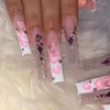 False Nails 24pcs 레트로 녹색 악어 패턴 접착제와 함께 가짜 가짜 프놈펜 웨어러블 디자인 뱀 물결 모양의 손톱 패치 팁