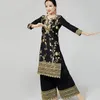 ملابس عرقية خمر الهند باكستان النسائية الحجاب المطرزة قمم السراويل بدلات 3pcs مجموعة الساري kurties المسلم دبي أباي.