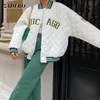 Giacche da donna Y2k Verde Stampa Moda Bomber da baseball Cappotto Autunno Inverno Giacca patchwork oversize Varsity Donna Casual Bianco 230209