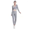 Active Set Two Piece Suit Yoga Set for Women Gym Clothing Fitness Legings V Neck Long Sleeve Crop Top Jogging Sport Pants