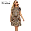 Vestidos de tamanho grande vestidos de verão femininos casuais manga curta o-pescoço superdimensionado lixo lascivo feminino impresso vestido de praia vintage plus size 6xl 230209