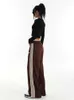 Pantalones de chándal para mujer, pantalón informal, recto, de cintura alta, estilo americano, color café, pierna ancha, 2023